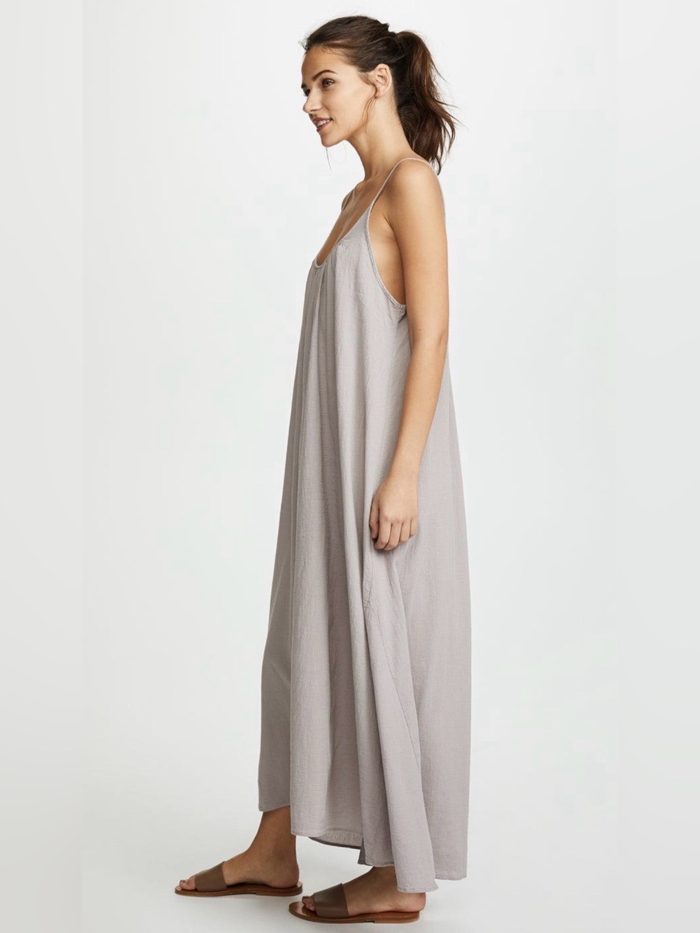 9seed Gray Taupe Cotton Maxi Dress Boho Beach Casual One Size